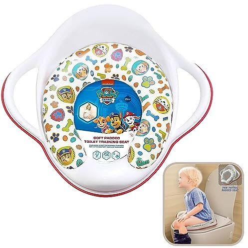 SRV Hub® - Asiento de entrenamiento acolchado suave para niños pequeños de 40 cm de plástico con asas de agarre suave, fácil de limpiar (asiento de inodoro acolchado suave de Patrulla de Patina)