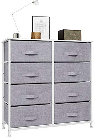 Jooli H Bedroom Chest of Drawers, Storage Unit with 8 Fabric Drawers and Metal Frame Storage Organizer for Cloth Towel Wardrobe Toys, Grey