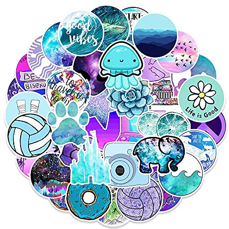 Blue & Purple Vsco Stickers for Teens Boys Girls, Unique Vinyl Waterproof Stickers for Laptop Flasks Water Bottle Notebook Cup Bike Tablet Car Scrapbook, Trendy Cartoon Decals Pack[Vsco -100Pcs]