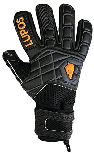 Lupos Hyper Black Goalkeeper Gloves for Adults, Boys and Kids Negative Cut 4+4mm Giga Grip Palm Backhand Breathable Mesh and 4mm Dumbo Latex Padded with Extra 8mm Foam (10)