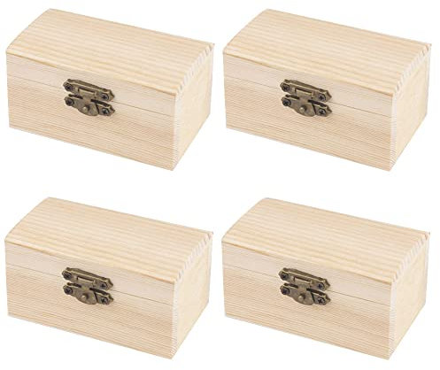 Tucireat Holzkiste Klein 4 Stück Holzschachtel mit Deckel Truhe Klein Schatztruhe Truhe Holz Schatzkiste Holz Schatulle Holzschatulle mit Deckel Holzbox mit Deckel Holzkisten Holztruhe Klein Kiste