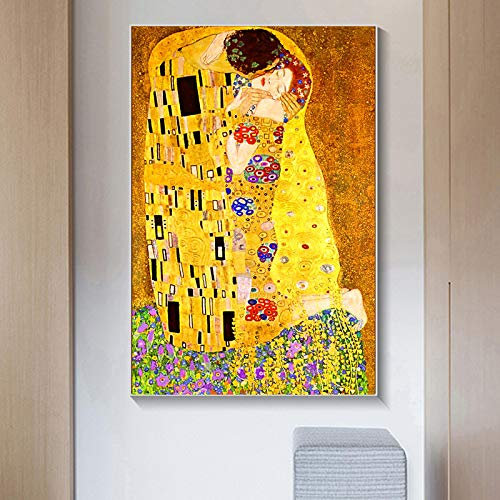 Berühmt von Gustav Klimt Kuss Kunst Leinwand Gemälde Wand Poster Und Drucke Goldene Klassische Bilder für Wohnzimmer Dekor 60x80cm (24x31in) Rahmenlos