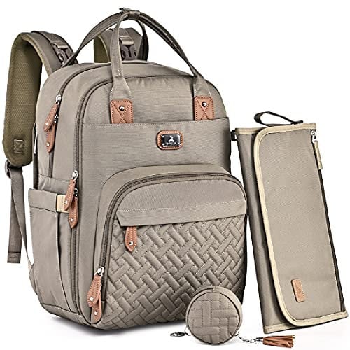 Dikaslon Wickeltasche Rucksack – Großer Wickelrucksack mit viel Stauraum, Wickeltasche groß mit Schnullerhalter, Wickelauflage & Kinderwagengurten – für Mama & Papa (Khaki, Einheitsgröße)