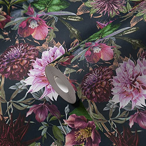 A.S. Création Blumentapete Dunkel Grün Schwarz Florale Vliestapete Blumen 381756 Wohnzimmer 10,05x0,53m Made in Germany
