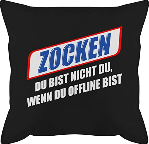 Shirtracer Kissen 50x50 - Statement mit Sprüchen - Zocken Du bist Nicht du wenn du offline bist weiß - 50 x 50 cm - Schwarz - zock Kissenbezug Spruch sprüche Gaming männerkissen zocker und fuellung