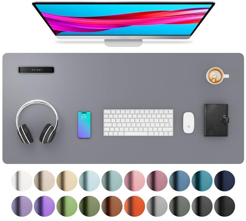 Aothia Schreibtischunterlage,Mauspad mit Leder und Rutchfeste Wildleder,Multifunktionales Office Mousepad Laptop Schreibunterlage,Tisch-Schutz Unterlage für Büro/Home(91x43cm,Hellgrau)