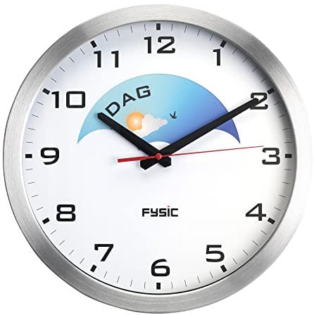 Fysic FK150 Analoge Seniorenuhr - Demenz Uhr - Uhr für Senioren - Uhrzeit und Tagesabschnitt - Silber