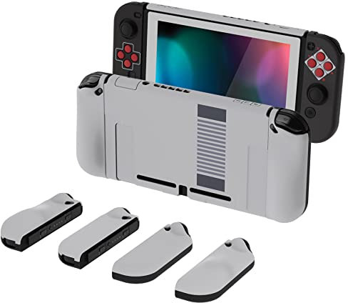 PlayVital AlterGrips Case für Nintendo Switch Konsole Joy Con, Hülle Zubehör Schutzhülle Tasche, Ergonomische Grip Joycon Cover mit Schutzfolie&Joystick Kappen-Classics NES Style