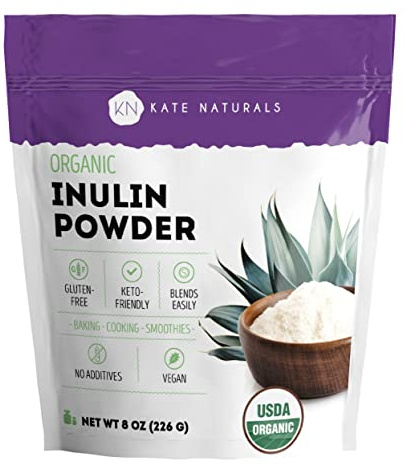 Kate Naturals Inulin Powder Organic from Blue Agave (8oz) Soluble Prebiotic Fiber for Coffee, Yogurt & Smoothies