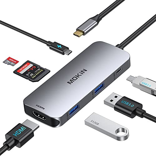 Hub USB C, MOKiN 7 en 1 Adaptateur USB C avec HDMI 4K@60Hz, 100W PD de Charge, Multiport USB 3.0, Lecteur de Carte SD MicroSD, Compatible avec MacBook Pro/Air, XPS, Dell, HP