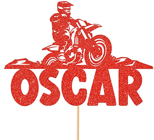 Personalised Dirt Bike Motorbike Racing Glitter Cake Topper - Red Custom Name Glitter Cake Decoration and Sprinkles - Happy Birthday Decorations - Personalised Toppers for Cakes by Cakeshop