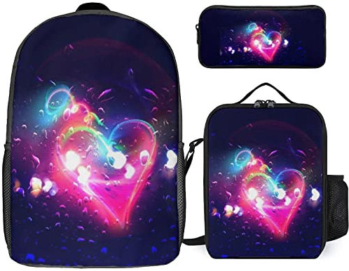 FJAUOQ Rucksack-Set, leuchtet im Dunkeln, Neonfarben, 3-teilig, Rucksack-Set mit Lunch-Tasche, Federmäppchen, großes Fassungsvermögen, Glow in Dark Splatter Neon-3, Einheitsgröße, Rucksack Rucksäcke
