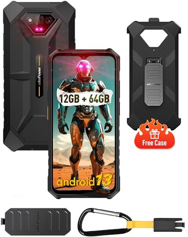 Ulefone Armor X13 Rugged Smartphone 2024, 50MP Visione Notturna, 12GB+64GB/256GB, 6.52 FHD+ Cellulare, Android 13 Telefono Indistruttibile, 6320mAh, IP69K/Face ID/NFC/OTG-Nero