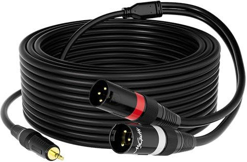 Mygatti 3.5mm TRS to 2 XLR Pro Stereo Cable 20 FT, 1/8 inch Male to Dual XLR Male Y Splitter Adapter Cord, Aux to Dual XLR Breakout Cable, Unbalanced Microphone Cable, Oxygen-Free Copper