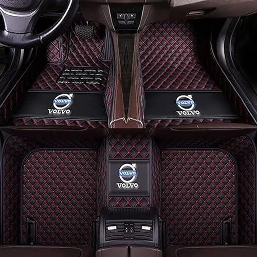 GENTRE Nach Maß Auto Fußmatten für Volvo XC60 2018-2022 2023,All Weather Luxus PU Leder Teppich Wasserdicht Anti-Rutsch Automatten Volle Abdeckung Schutz,B-BlackRed