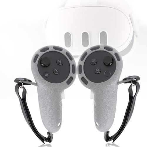 Controller Grips Cover Compatible with Meta/Oculus Quest 3/3s Accessories, Silicone Grip Cover Protector with Knuckle Straps (Gray, 1 Pair)
