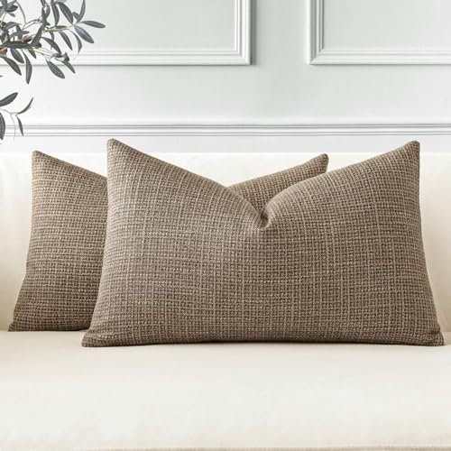 JOTOM Juego de 2 Fundas de Cojín 40x60 cm Lino Marrón Café Fundas de Almohada Decorativas 16x24 Pulgadas Cuadradas Funda de Cojín Decoración del Hogar para Sofá Cama