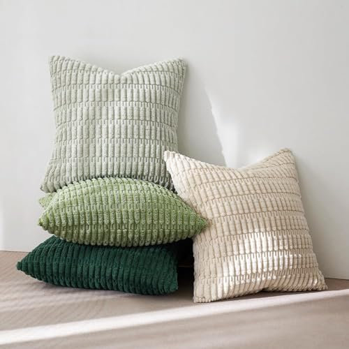 MIULEE 4er Set 40x40 cm Kordsamt Kissenbezüge Moderne Kissenhüllen Dekorative Sofakissen Dekokissen Weicher Zierkissenbezug für Wohnzimmer Sofa Schlafzimmer Boho Dekor Grüne Serie
