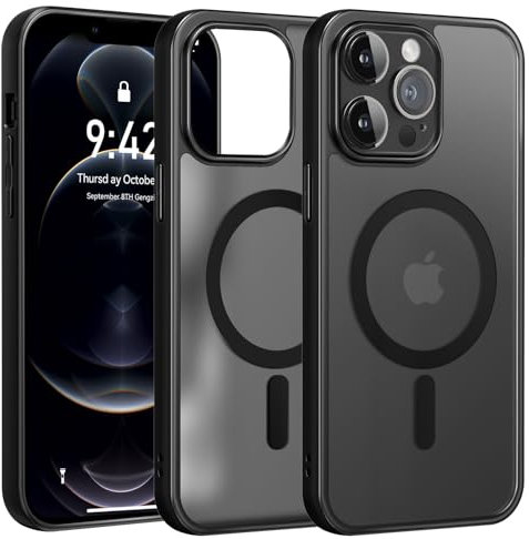 Opkiegrn Cover Magnetica per iPhone 12 Pro Max Compatibile con Magsafe, Custodia Traslucida Opaca Posteriore, Sottile Antiurto [Anti-Impronte] Protettiva Case per iPhone 12 Pro Max, Nero