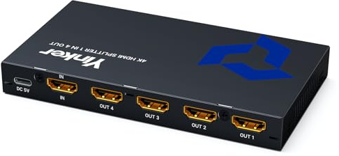 HDMI Splitter 4K 1 in 4 Out, Yinker 4K@30Hz 1x4 Splitter HDMI sottile per doppio monitor, da 1 a 4 USB-C alimentato Solo duplicazione/specchio per PS4 Fire Stick HDTV