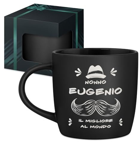 Maverton Tazza da caffè macchiato o tè in ceramica - 400 ml - Incisione personalizzata - Tazze con manico per bevande per Lui - Bicchiere da colazione per compleanno uomo - Interno nero - nonno