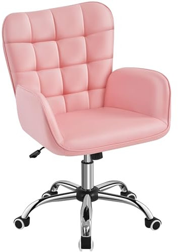 Yaheetech Bürostuhl Ergonomischer Schreibtischstuhl Bürohocker Arbeitsstuhl Drehstuhl höhenverstellbar Polsterstuhl Computerstuhl mit Armlehne und Rollen bis 136 KG belastbar Rosa