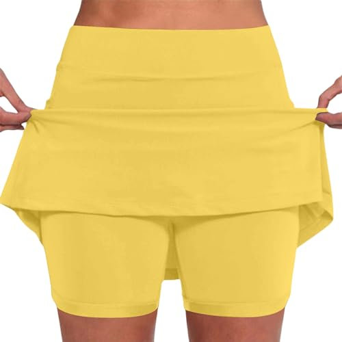 Damen Sportskort Fitness Tennis Golf Sport Hosen Rock Elastische Laufshorts 2 in1 Sport Leggings mit Rock Kurz Skort Active Athletic Hosenrock Laufenrock