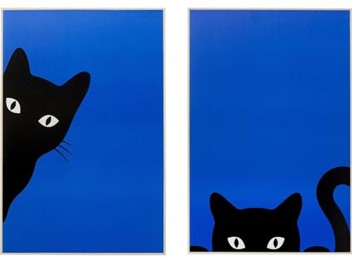 Kare Design Wandbild Ciao Gatto, Blau/Schwarz, 2er Set | modernes design, modern, fürs Wohnzimmer