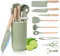 Cooking Utensils Set, 10-Pieces Kitchen Utensils and Knife Set with Block, Silicone Cooking Utensils Set, Sharp Stainless Steel Chef Knife Set, Home Kitchenware Cookware with Holder (Green)