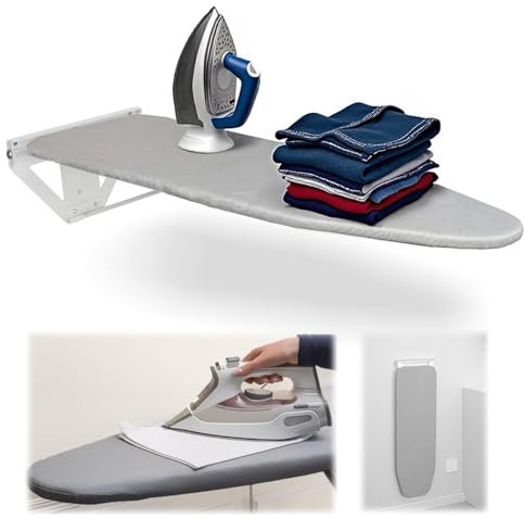mosegor Planche à Repasser Pliable Table à Repasser Murale pour Fers Vapeur avec Housse RéSistante à La Chaleu Peu Encombrante Planche à Repasser Compacte pour Petits Espaces 100cmX30cmX17 cm (Gris)