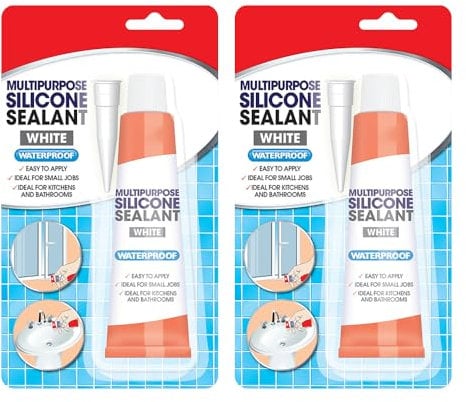 Zopper 2 x White Silicone Sealant WaterProof Tube 70g With Nozzle Quick Handy Repair Tube For Taps Sinks Baths Toilets Showers Shower Heads Edges