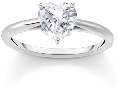 THOMAS SABO Ring mit weißem Stein in Herzform Recyceltes 925 Sterling Silber Zirkonia, Größe 52, TR2476-051-14-52