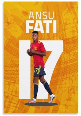 QZFNCOYU Ansu Fati Spanischer Fußball-Kunstposter auf Leinwand, Poster, Schlafzimmer, Dekoration, Landschaft, Büro, Raumdekoration, Geschenk, 50 x 75 cm