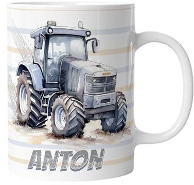 timalo® Tasse mit Namen bedrucken lassen | Individuelle Kindertasse personalisiert mit Wunschname für Kinder Motiv | Traktor | mug-child-17