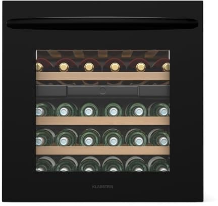 Klarstein Vinsider 30 Uno - cave à vin 2 zones, 30 bouteilles, encastrable, éclairage LED, vitre anti-UV, silencieuse, Étagères en Bois, 10-20°C/5-12°C, porte vitrée noire