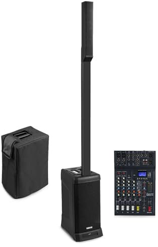 VONYX VX820 Column PA System with ClubXS6 Mixer, Cases & 6m XLR Cable – Active Column Line Array Speaker, 400W, Bluetooth, USB, 6-Channel Mixer – PA System for Singer, DJ & Small Events