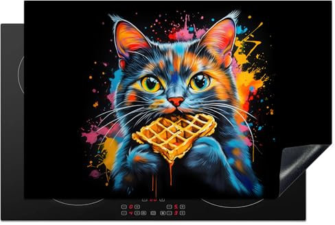 KitchenYeah© Copri Piano Cottura 80x52 cm Coprifornelli Tappetino per Induzione Fornello Tutto per la Cucina Gatto - Graffiti - Colore - Cialda - Cibo