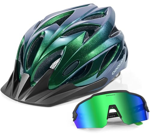 Odoland Fahrradhelm Fahrradbrille Set, Radhelm mit Sportbrille Einstellbarer Rennradhelm Atmungsaktiv MTB Mountainbike Helm für Erwachsene Herren Damen