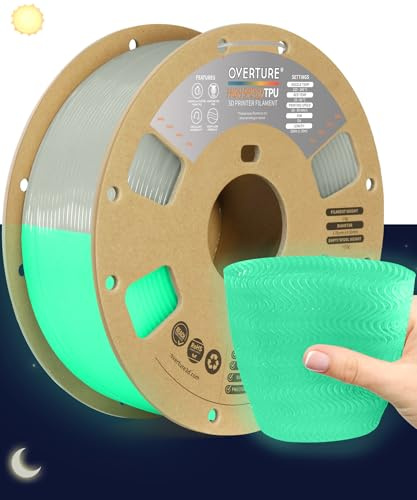 OVERTURE High Speed TPU 95A 3D Printer Filament 1.75mm, 1kg Luminous Green | Flexible & High Elasticity & Durability, Excellent Layer Adhesion, Accuracy ± 0.02mm, Fits Most FDM (Luminous Green)