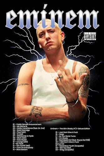 ZHAOART Eminem Albumcover-Poster für Zimmer, ästhetisch, dekorativ, Gemälde, Leinwand, Wandkunst, Wohnheim, Bürodekoration, Geschenk, 30 x 45 cm, ungerahmter Stil