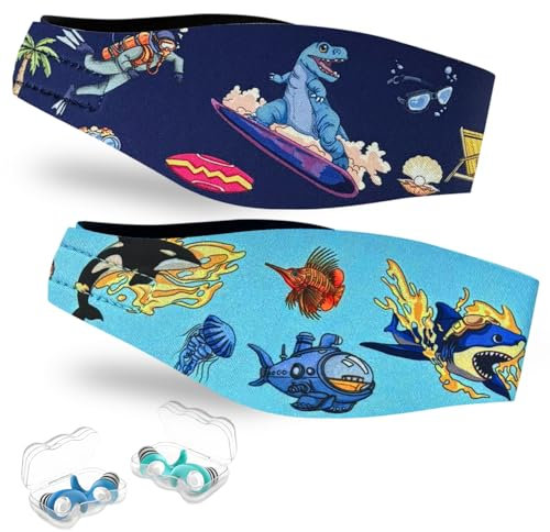 Bandeau de Natation Enfants – Bandeau en Néoprène avec 2 Paires de Bouchons d’Oreilles, Haute Élasticité et Fermeture Velcro – Protège les Oreilles pour Piscine, Plongée et Sports Aquatiques