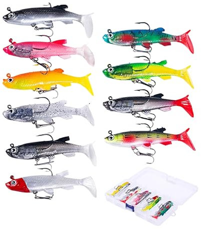 Köder-Set für Süßwasser, Angelköder Fische Angeln Set, Süßwasser Salzwasser Angelzubehör, Kunstköder Hecht, Fisch Köder für Zander Barsch, Angelköder für Männer Familien-Angelausrüstung, 10 Stück