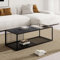 Mesa de centro moderna de hierro forjado con cristal, gran espacio de almacenamiento, color negro, 110 x 48 x 35 cm