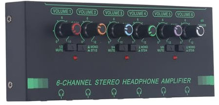 Rankomu Stereo Headphone Amplifier, 6 Channel Mono Stereo Switching Mini Signal Splitter for Mic, Portable Headphone Amplifier for Gaming, Compact Design