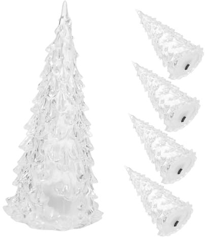 ULTECHNOVO 5 Piezas árbol de Navidad Que Brilla intensamente árbol con luz LED pequeñas Figuras de árboles de Navidad iluminar árboles decoración Interior Acrílico Transparente