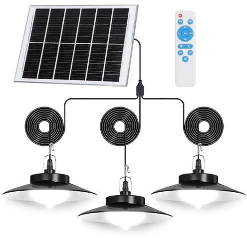 Rosnek Solarlampen für Außen Innen, 20x20cm Solar Hängelampe mit Bewegungsmelder & Fernbedienung, Solar Pendelleuchte für Terrasse Garten Scheune,IP65 Wasserdichte (Kühlweiß, 3 Licht)