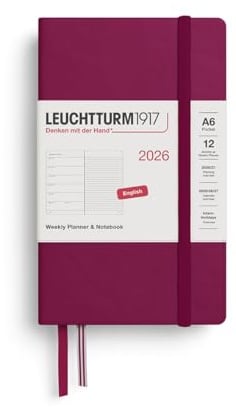 LEUCHTTURM1917 372665 Wochenkalender & Notizbuch Pocket (A6) 2026, Port Red, Englisch