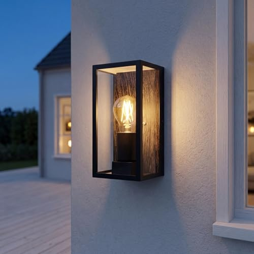 Licht-Erlebnisse Außenwandleuchte Vintage Schwarz Holzoptik Aluminium E27 IP44 wetterfest B:11,5 cm Eingang Terrasse Fassade Außenleuchte Balkon Gartenlampe Wand