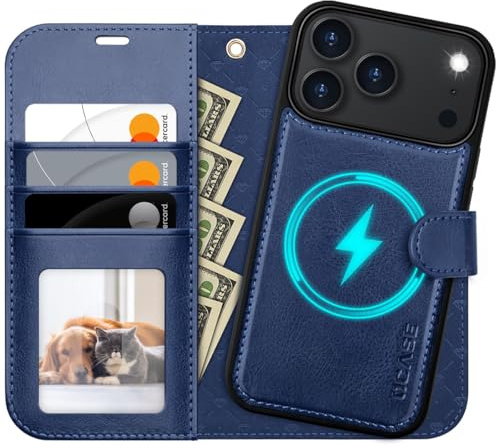 OCASE for iPhone 17 Pro Case, Detachable 2 in 1 Wallet, Blue | PU Leather, RFID Blocking, Wireless Charging, Card Holders, Kickstand, Shockproof Removable Phone Cover