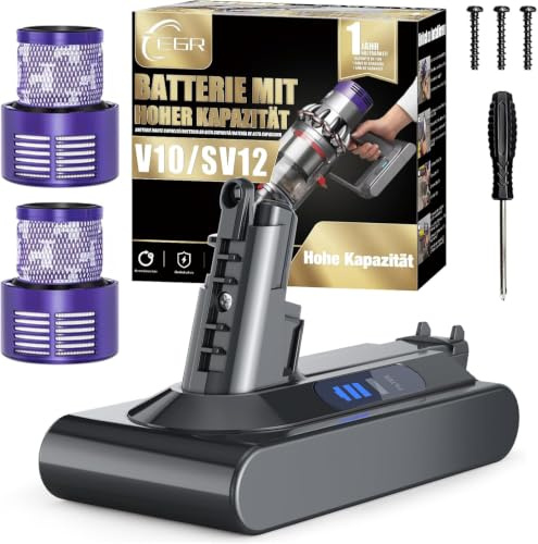 EGR V10 Battery Replacement for Dyson V10 Animal/Absolute/Fluffy/Motorhead/Cyclone Cordless SV12 Vacuum Cleaner Battery with 2 Filters [ Large Capacity ]